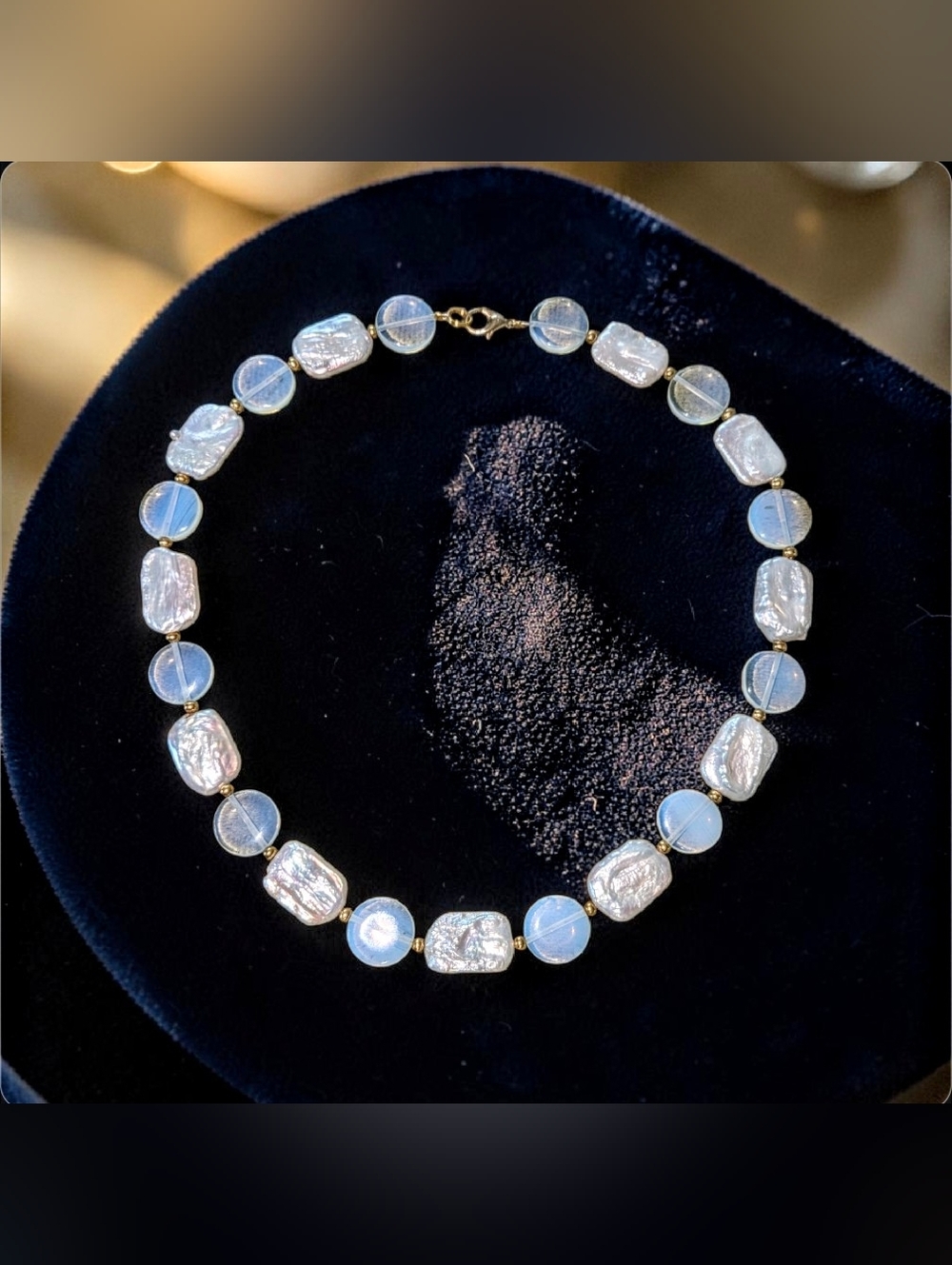 Handmade Opal and Pearl Stones Necklace - Picture 3 of 11
